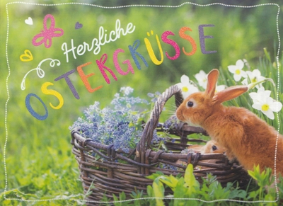 GOLDBEK Herzliche Ostergrüsse / Hase mit Korb Lichtblicke Postkarte