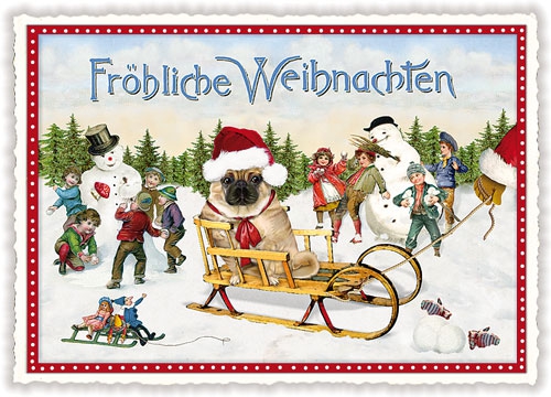 TAUSENDSCHÖN Frohe Weihnachten Hund auf Schlitten Postkarte